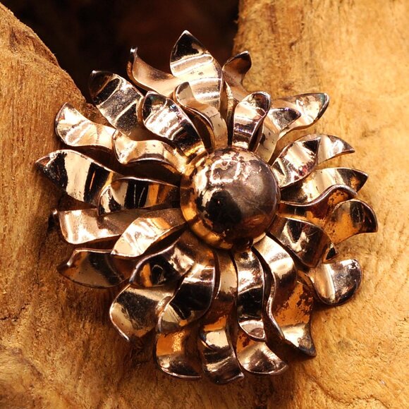 1940s Vintage Napier Sterling Flower Brooch Gold Vermeil Brutalist Style - Picture 8 of 8